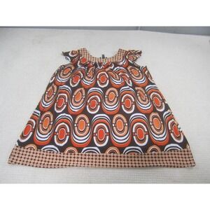 AB Studio Shirt Womens XL Brown‎ Orange Retro Geometric Scoop Neck Cap Sleeve